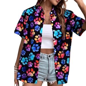 Dog Mom Rainbow Short Sleeve Hawaiian Button Up Shirt Size M NEW